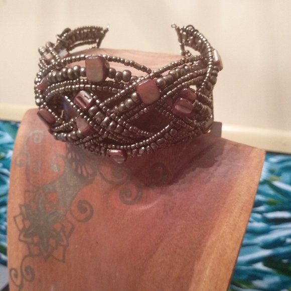 Cocobelle Beaded Cuff Bracelet in Brown NWT - Picture 4 of 8